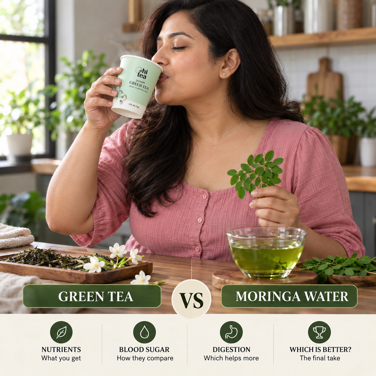 Green Tea vs Moringa Water in the Morning: Nutrients, Blood Sugar, Digestion & Which Is Better?