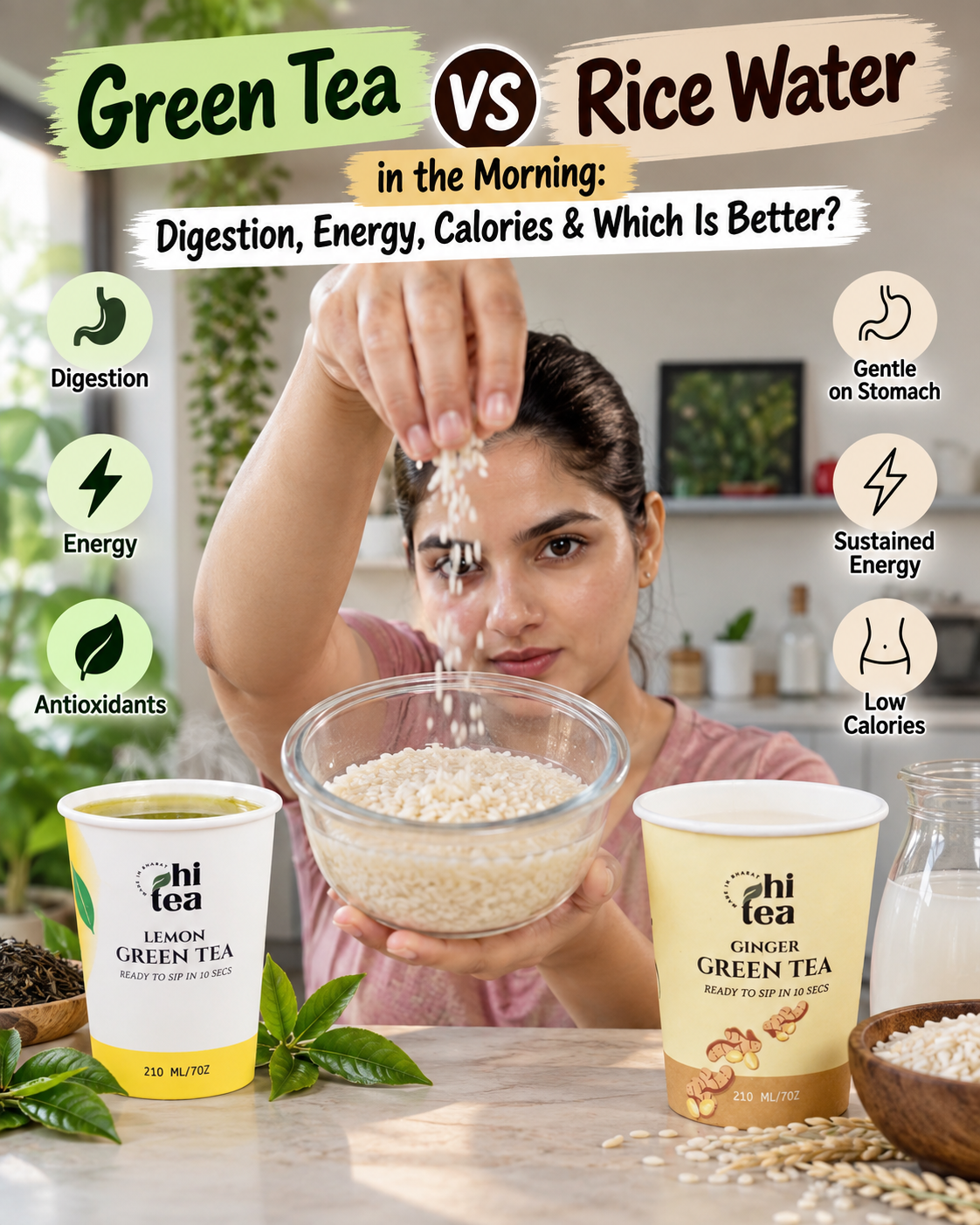 
          Green Tea vs Rice Water in the Morning: Digestion, Energy, Calories & Which Is Better?
        