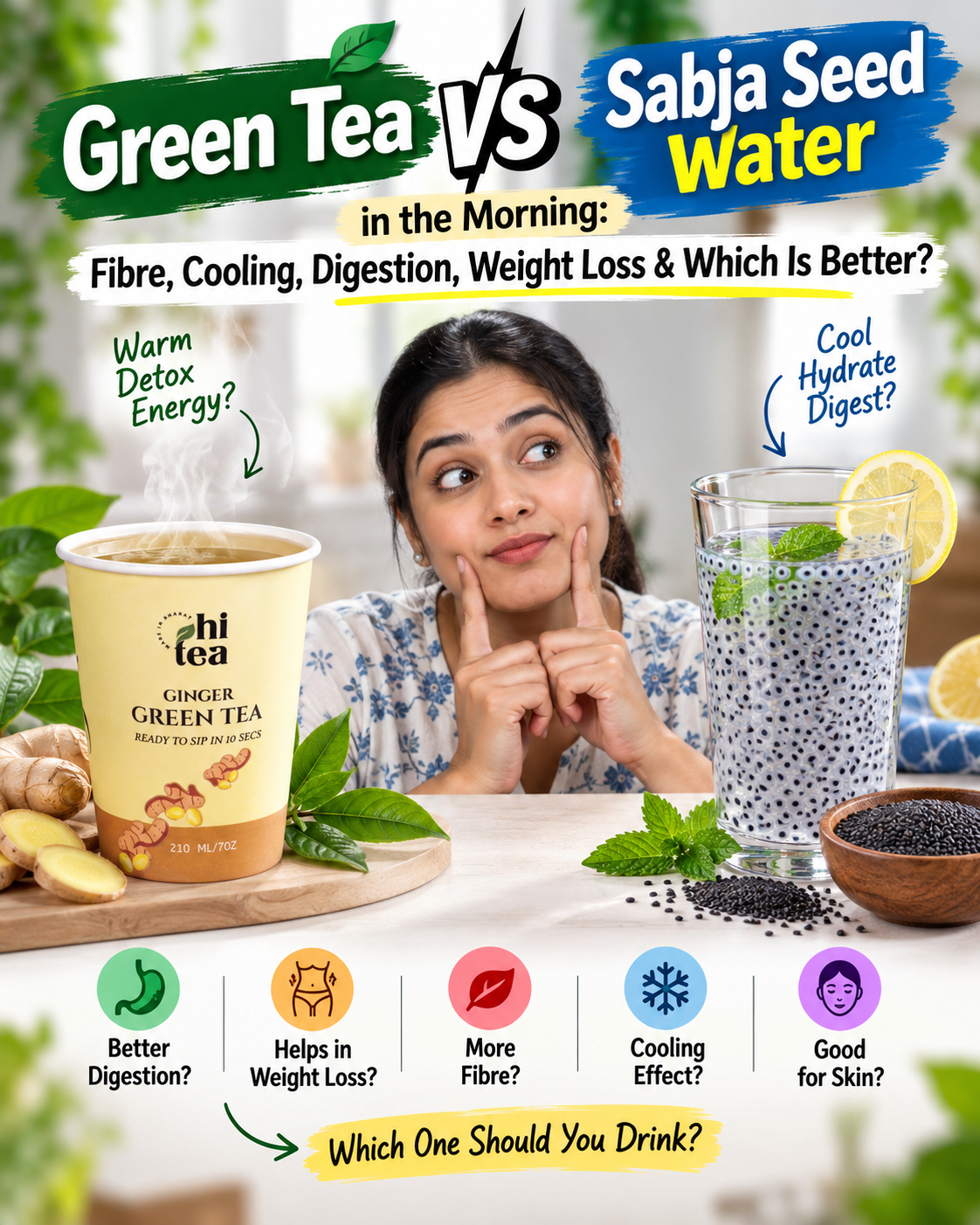 
          Green Tea vs Sabja Seed Water in the Morning: Fibre, Cooling, Digestion, Weight Loss & Which Is Better?
        
