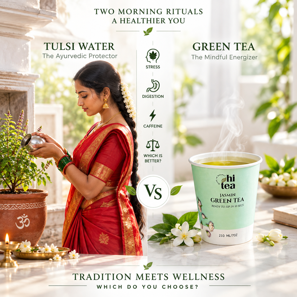 
          Green Tea vs Tulsi Water in the Morning: Stress, Digestion, Caffeine & Which Is Better?
        
