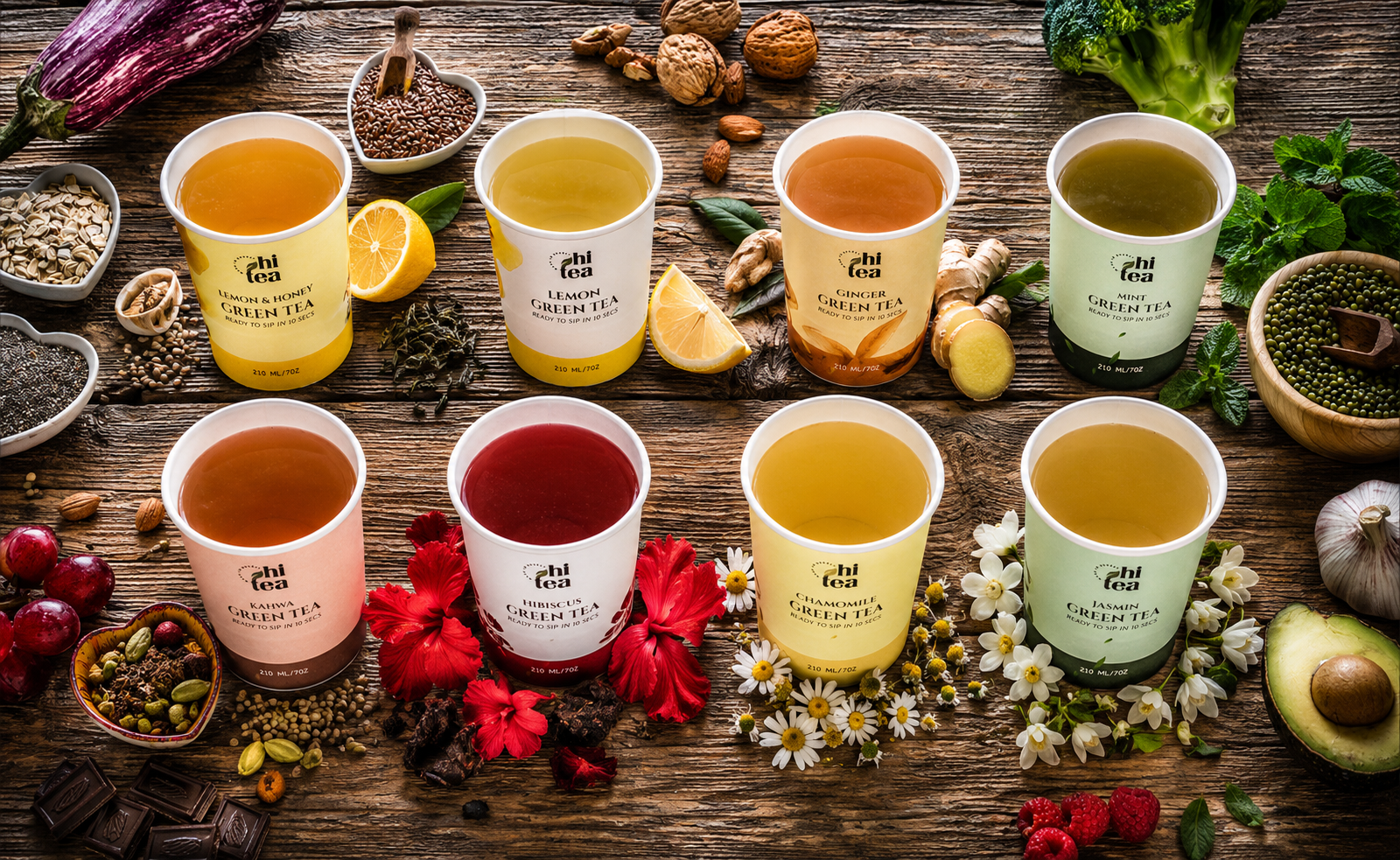 
          What’s Inside One HI TEA Box? 8 Cups, 1.7 g Blend & Built-In Filter
        