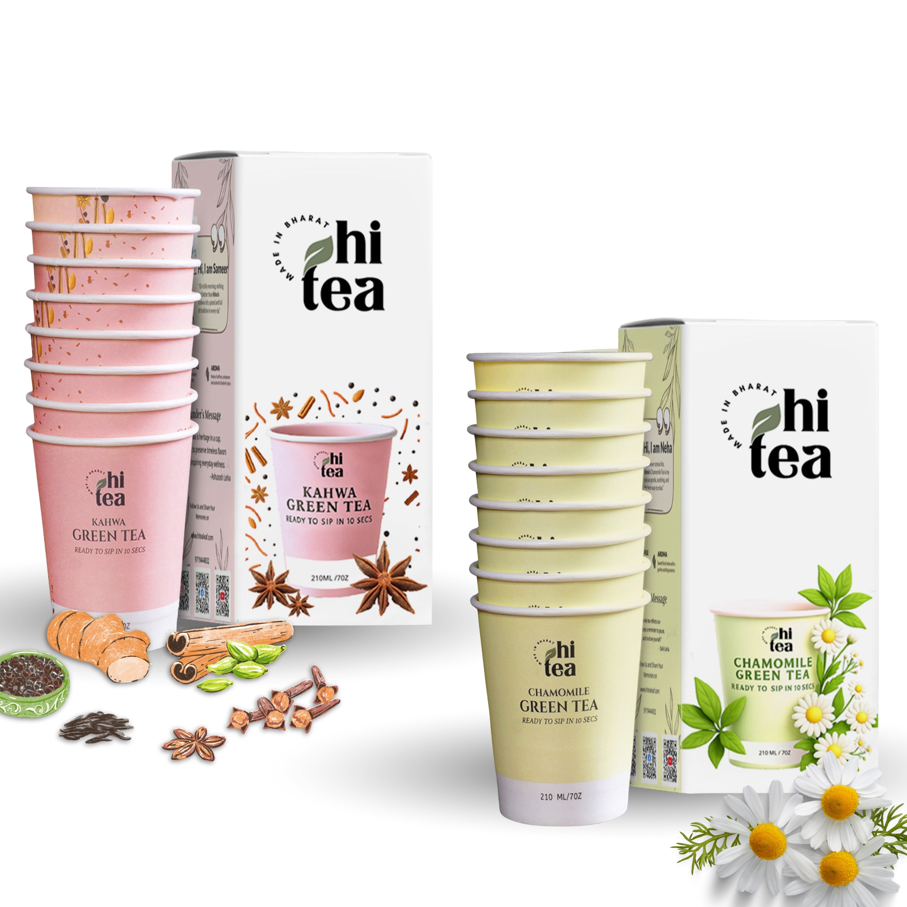 Kahwa Green Tea & Chamomile Green Tea - Pack of 2 (16 Cups )