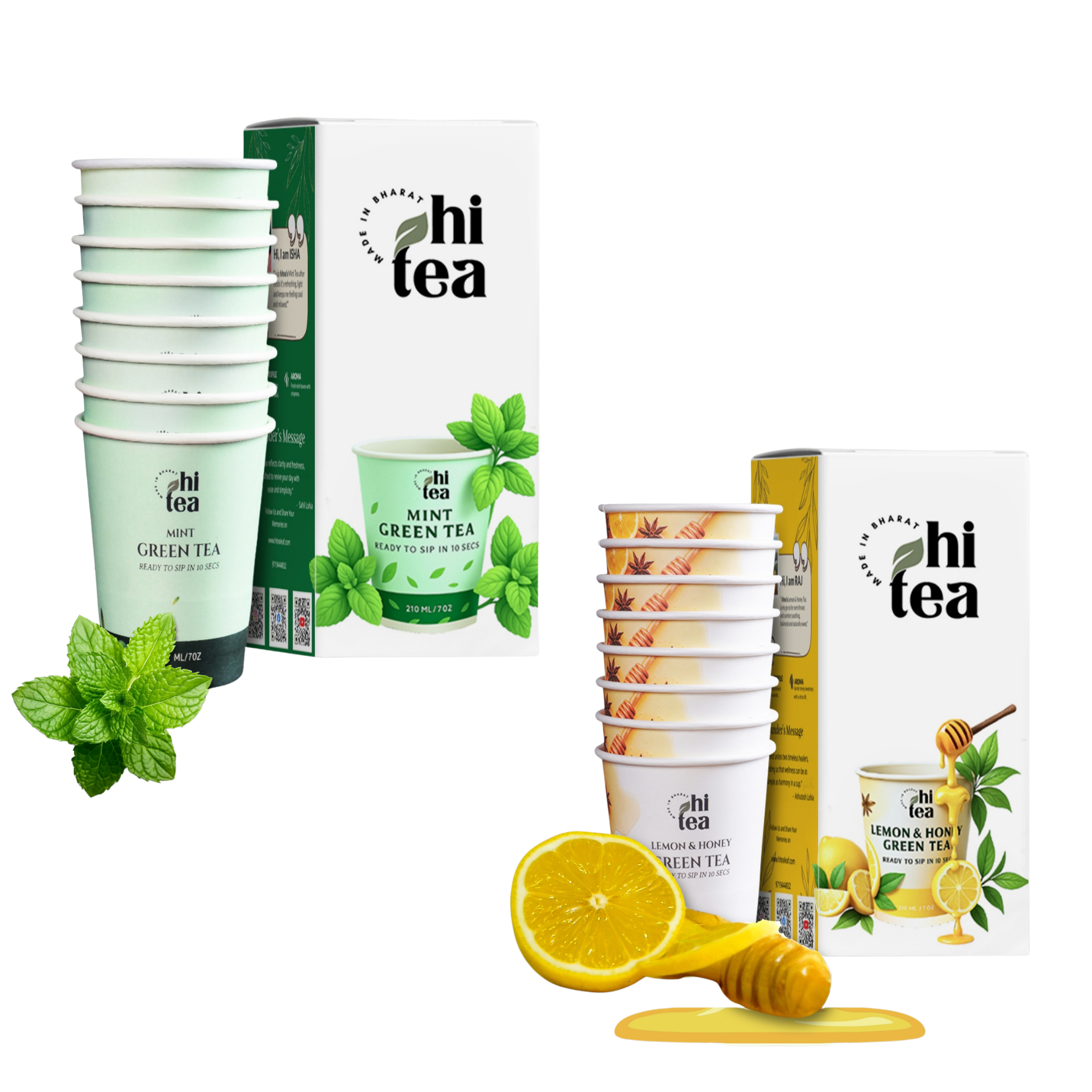 Mint Green Tea & Lemon Honey Green Tea - Pack of 2 (16 Cups )