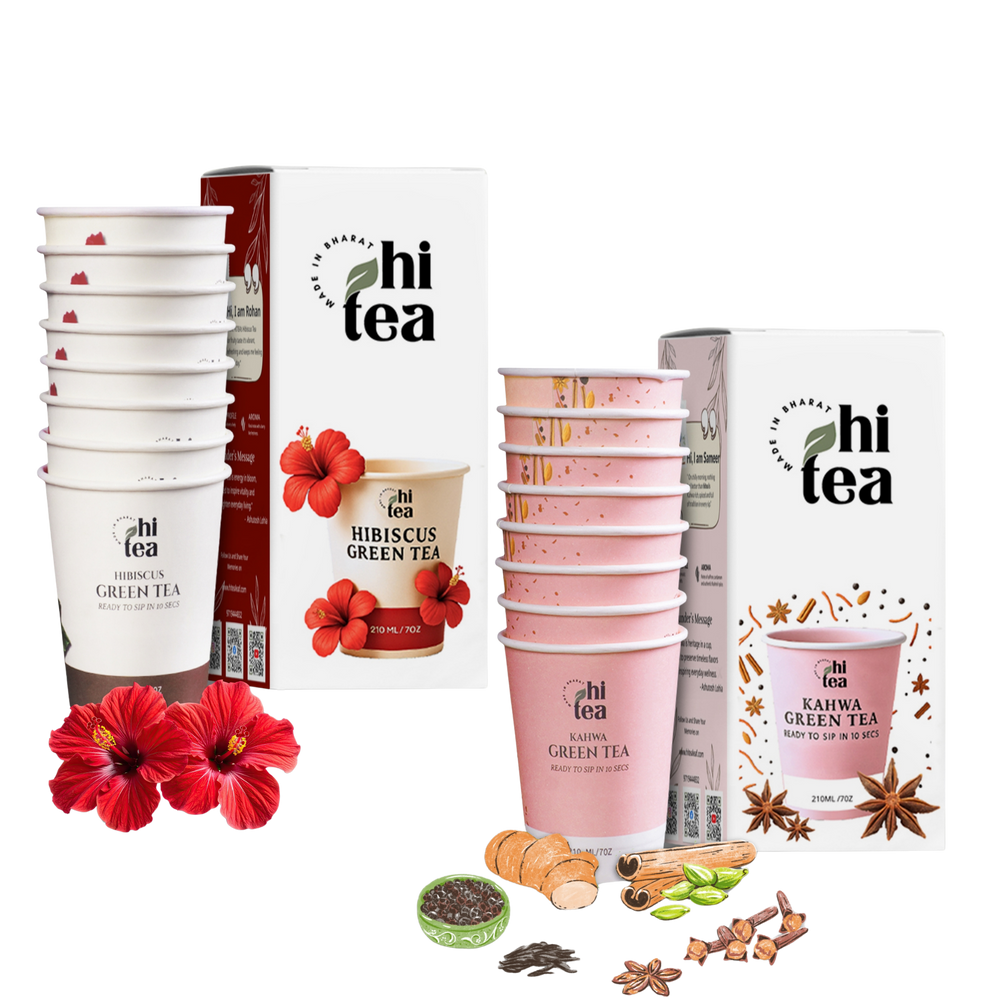 Hibiscus Green Tea & Kashmiri Kahwa Green Tea - Pack of 2 (16 Cups)