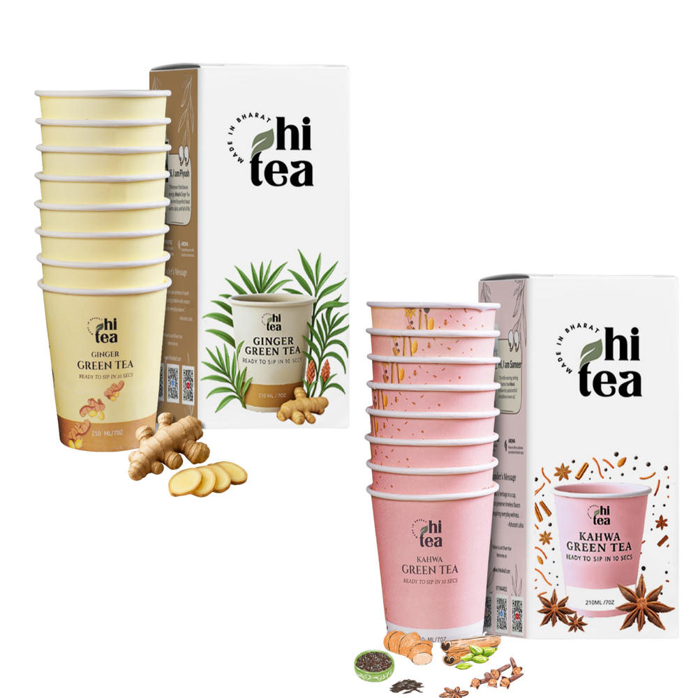 Ginger Green Tea & Kahwa Green Tea - Pack of 2 (16 Cups )