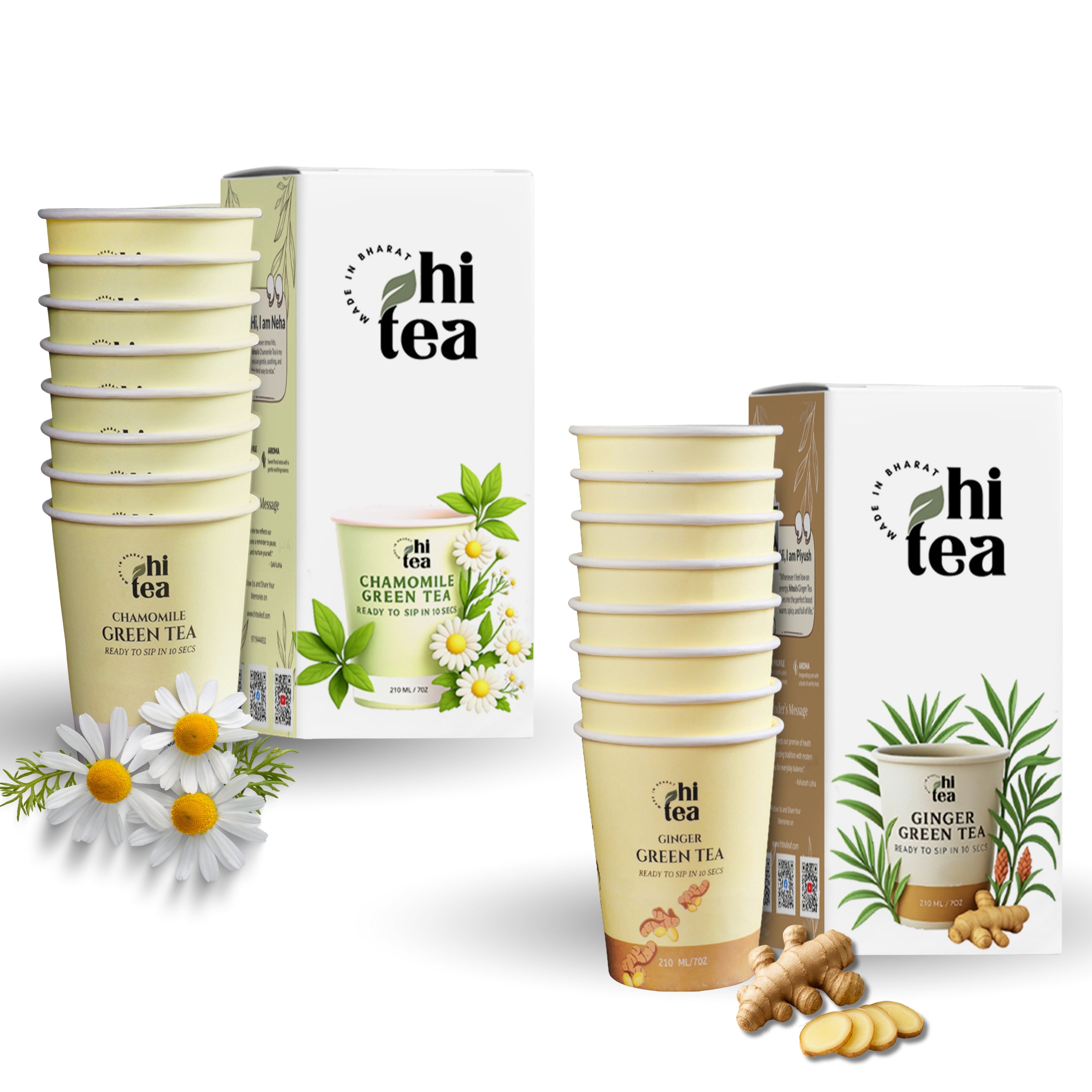 Chamomile Green Tea & Ginger Green Tea - Pack of 2 (16 Cups )