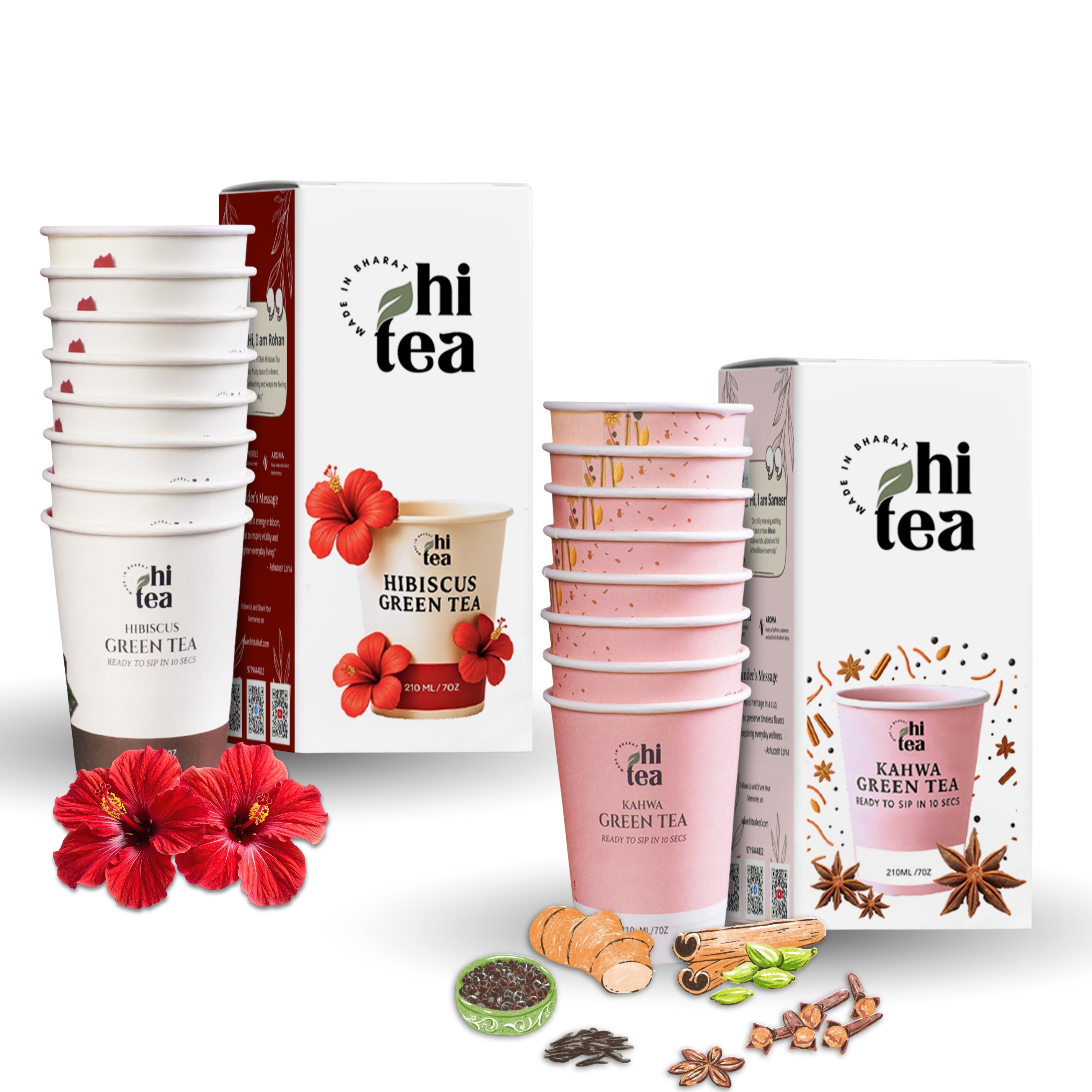 Hibiscus Green Tea & Kahwa Green Tea - Pack of 2 (16 Cups )