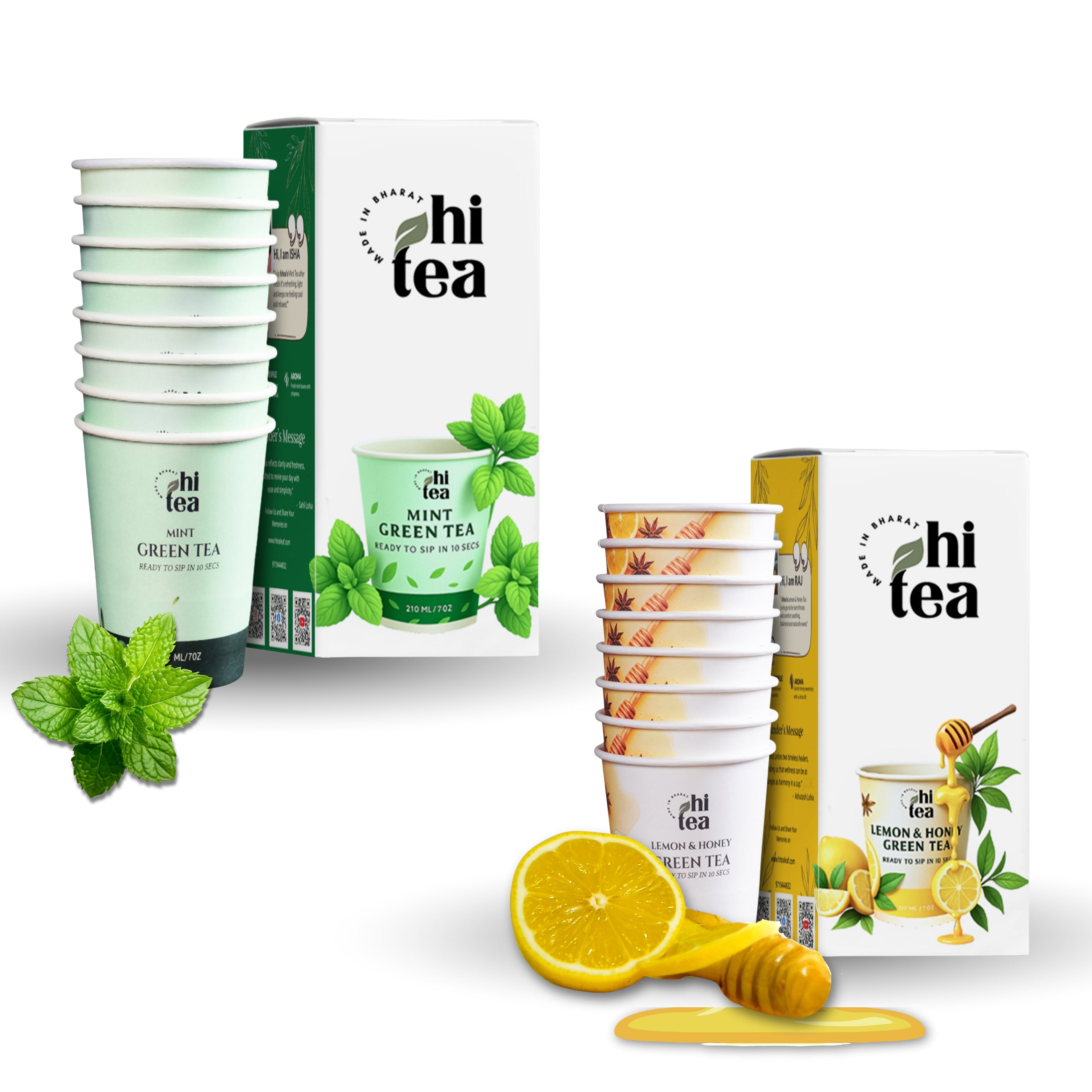 Mint Green Tea & Lemon Honey Green Tea - Pack of 2 (16 Cups )