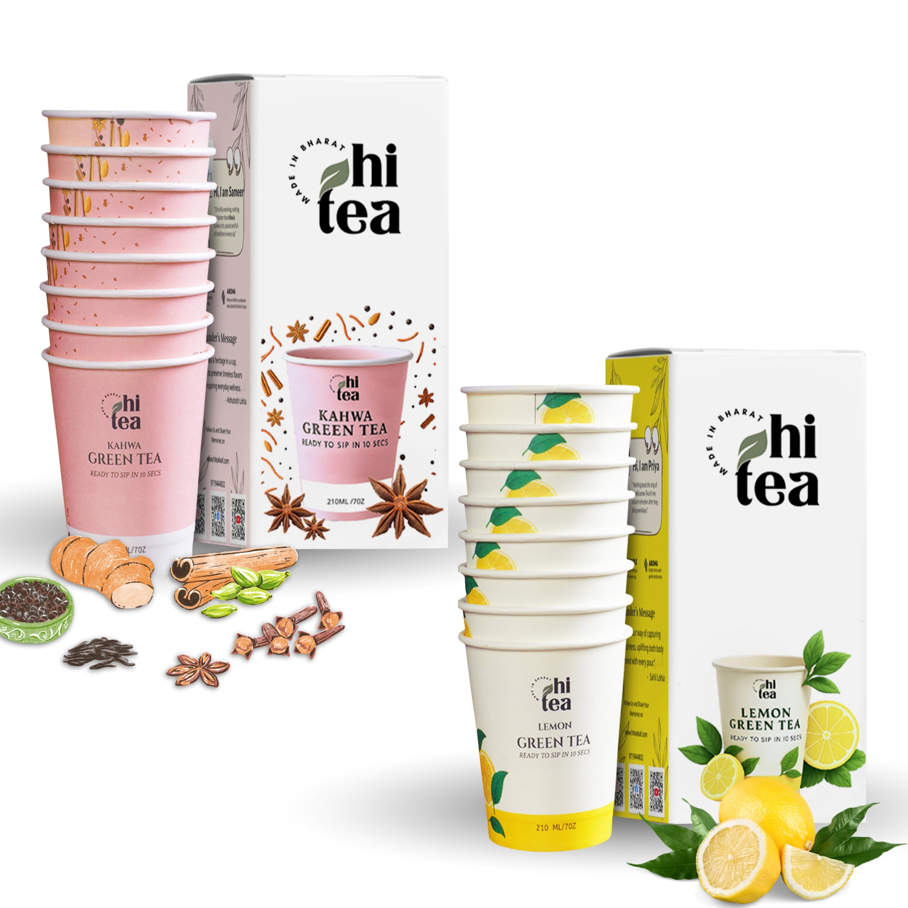 Kahwa Green Tea & Lemon Green Tea - Pack of 2 (16 Cups )