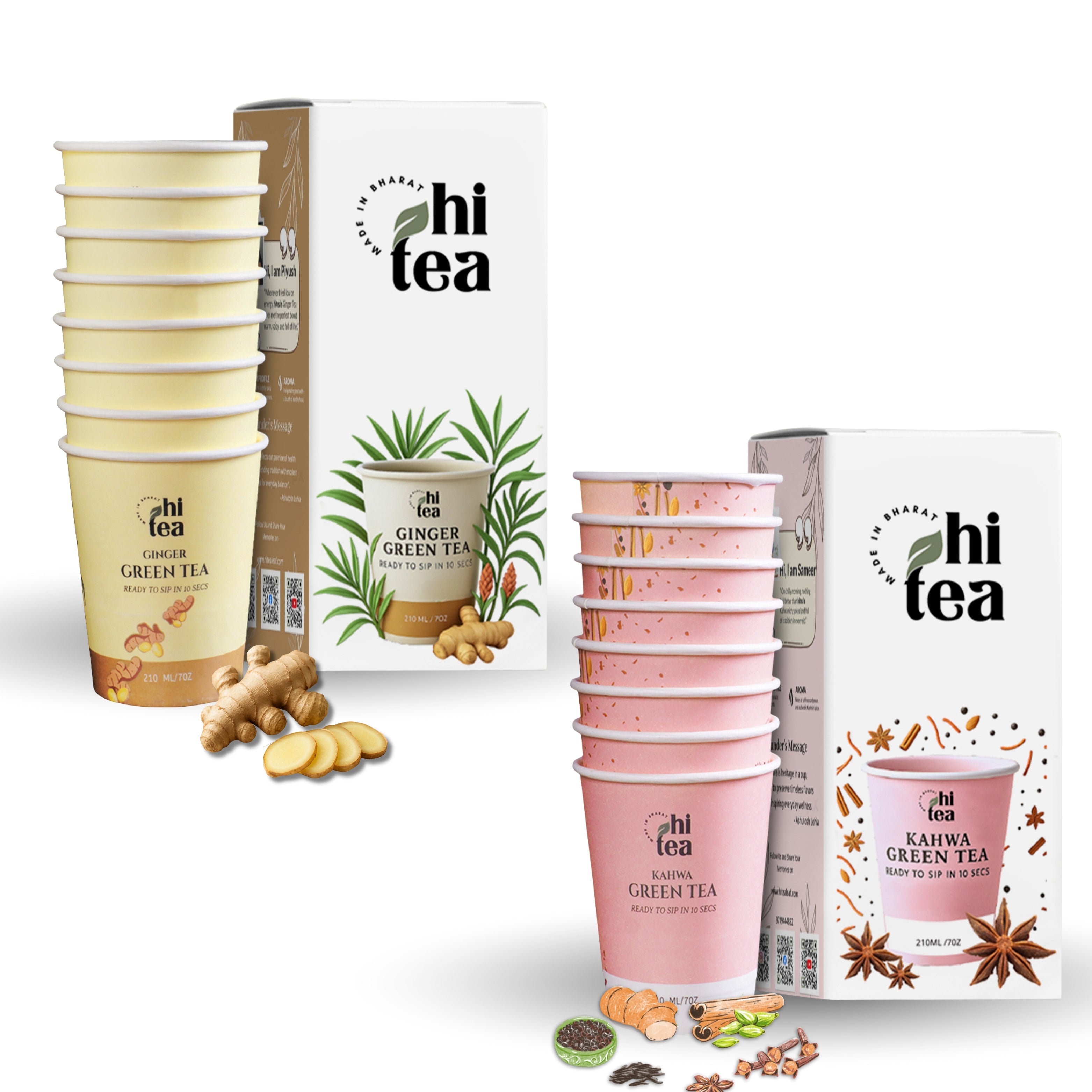 Ginger Green Tea & Kahwa Green Tea - Pack of 2 (16 Cups )