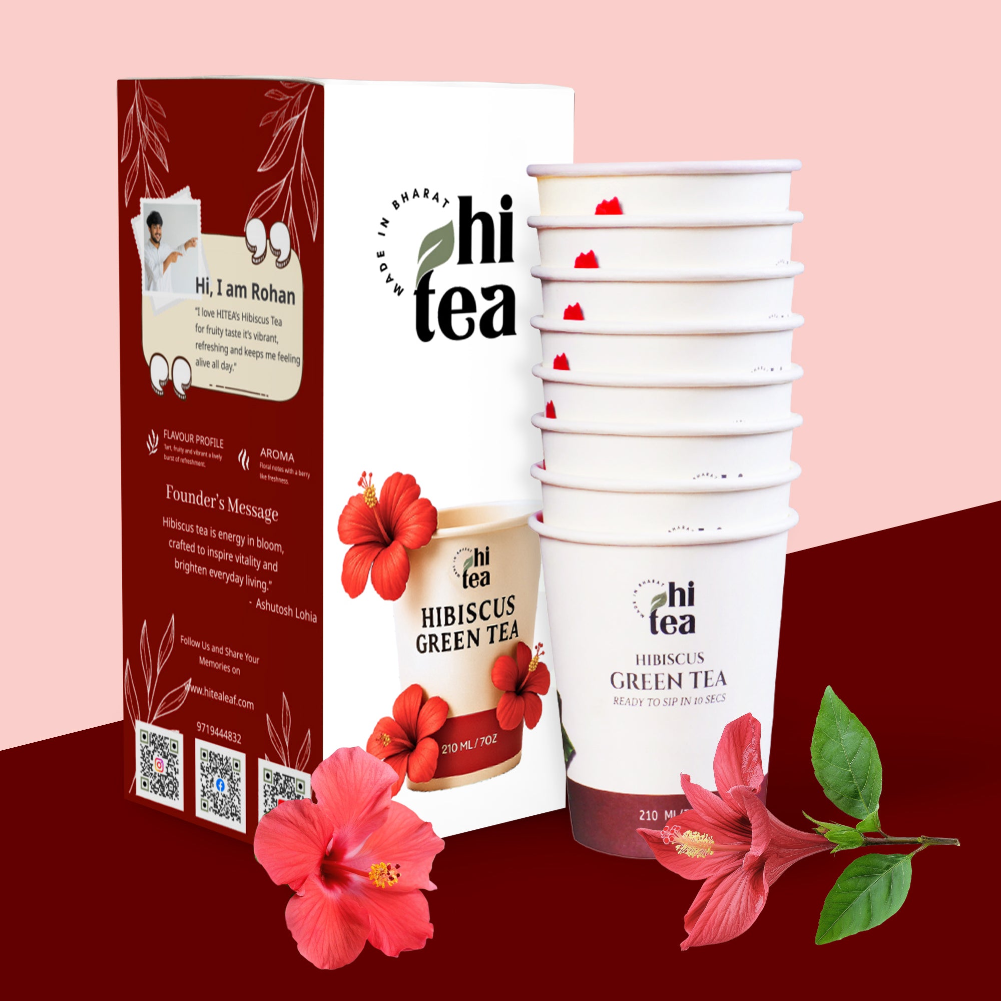 Hibiscus Green Tea | 8 Instant Cups – Just Add Hot Water