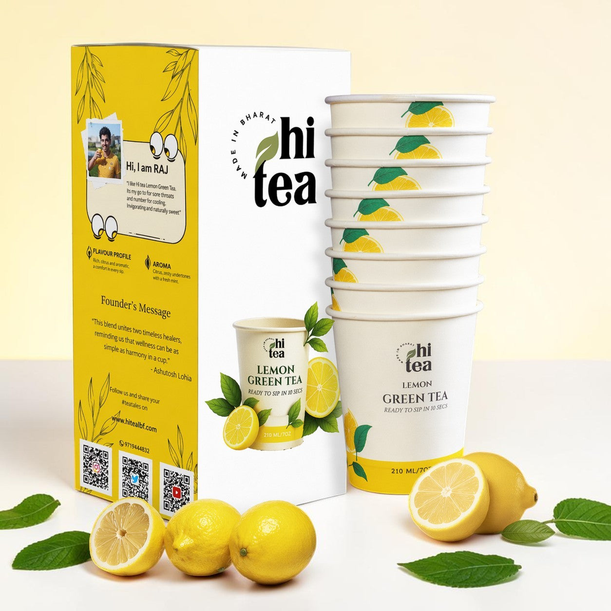 
            Clear fresh glass skin Lemon Green Tea Instant Cups by HI TEA, 8 cups per box, ready in 10 seconds
          