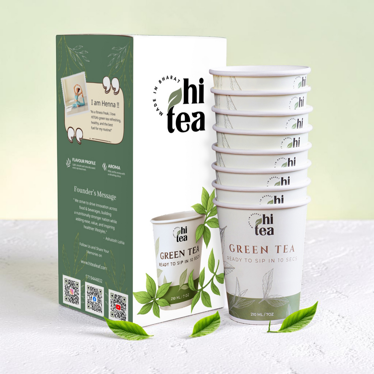 Daily detox and antioxidants Green Tea Instant Cups by HI TEA, 8 cups per box, ready in 10 seconds