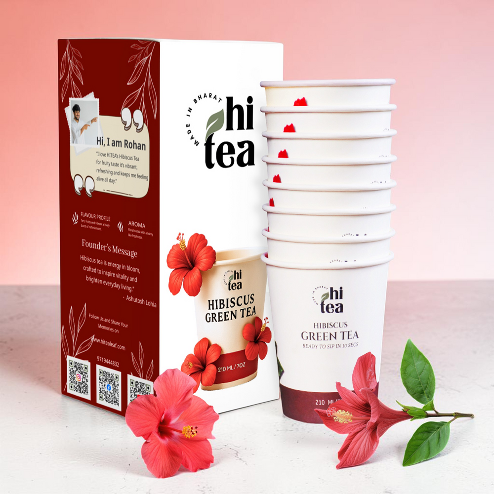Skin glow and heart support Hibiscus Green Tea Instant Cups by HI TEA, 8 cups per box, ready in 10 seconds